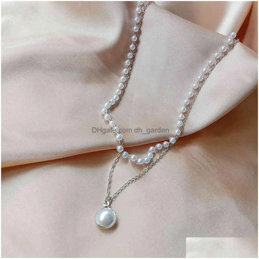 Pendant Necklaces Sumeng New Fashion Kpop Pearl Choker Necklace Cute Double Layer Chain Pendant For Women Jewelry Girl Gift Dhgarden Otpx7