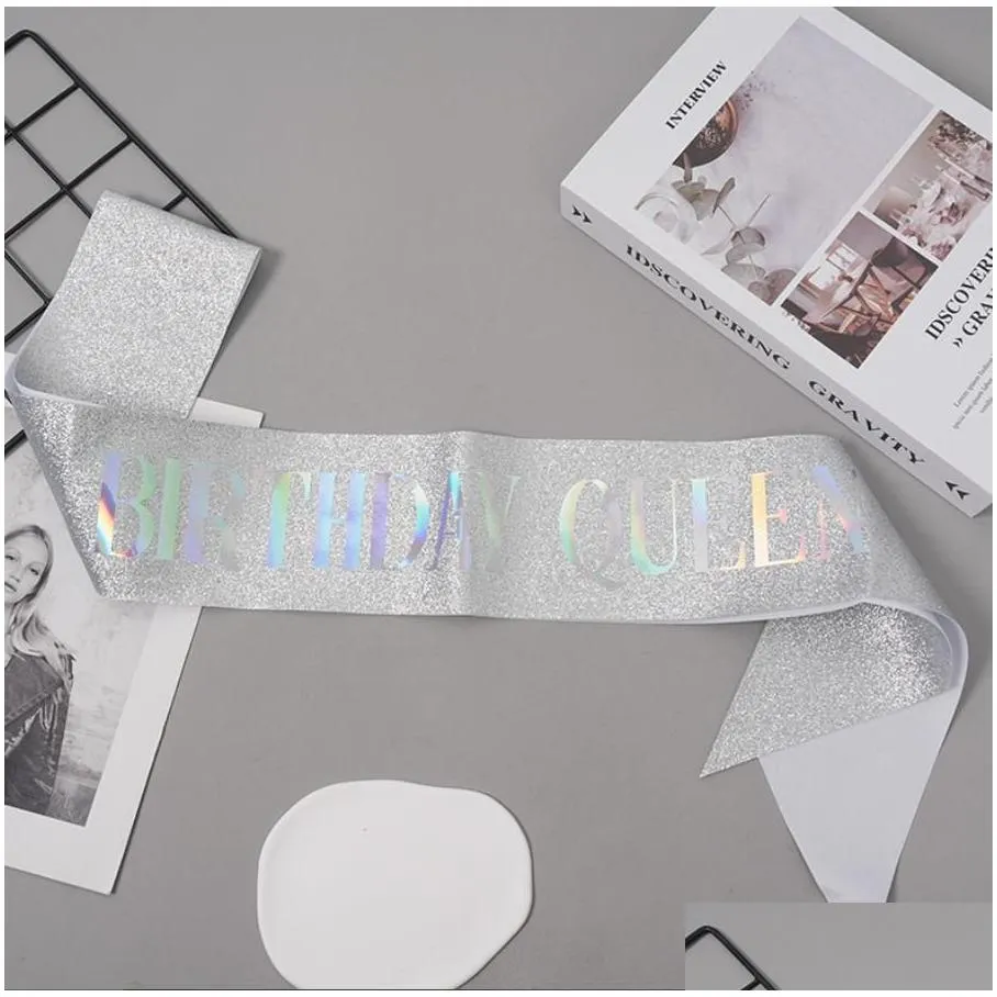 birthday queen girl glitter sash sparkly foil silver gold for sweet 16th 18th 21st 25th 30th 40th 50th bday party decorations