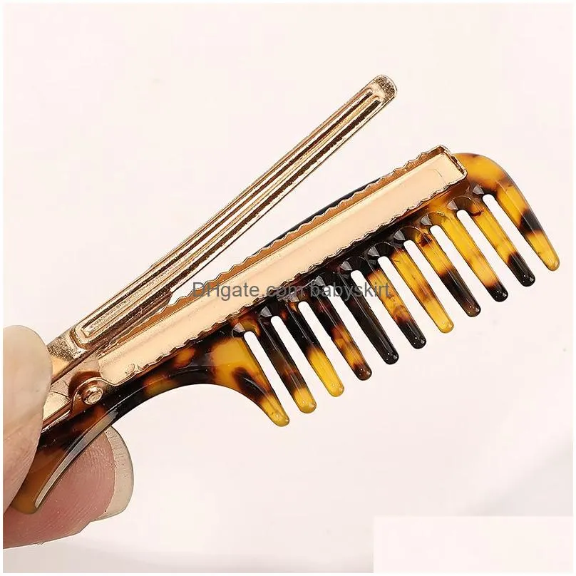 Creative Comb Hair Clips Leopard Print Floral Acrylic Barrettes Shinny Acetate Resin Hairpins Bangs Clips Girls Hair Accessories