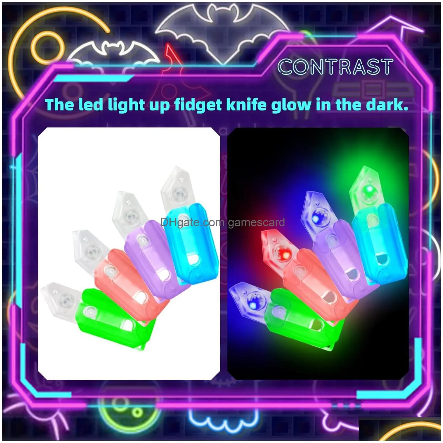 Novelty Games Led Light Up 3D Printed Toy Knife Glow In The Dark Luminous Plastic Turnip Toys Sensory Carrot Decompression Push Card R Dhvlu