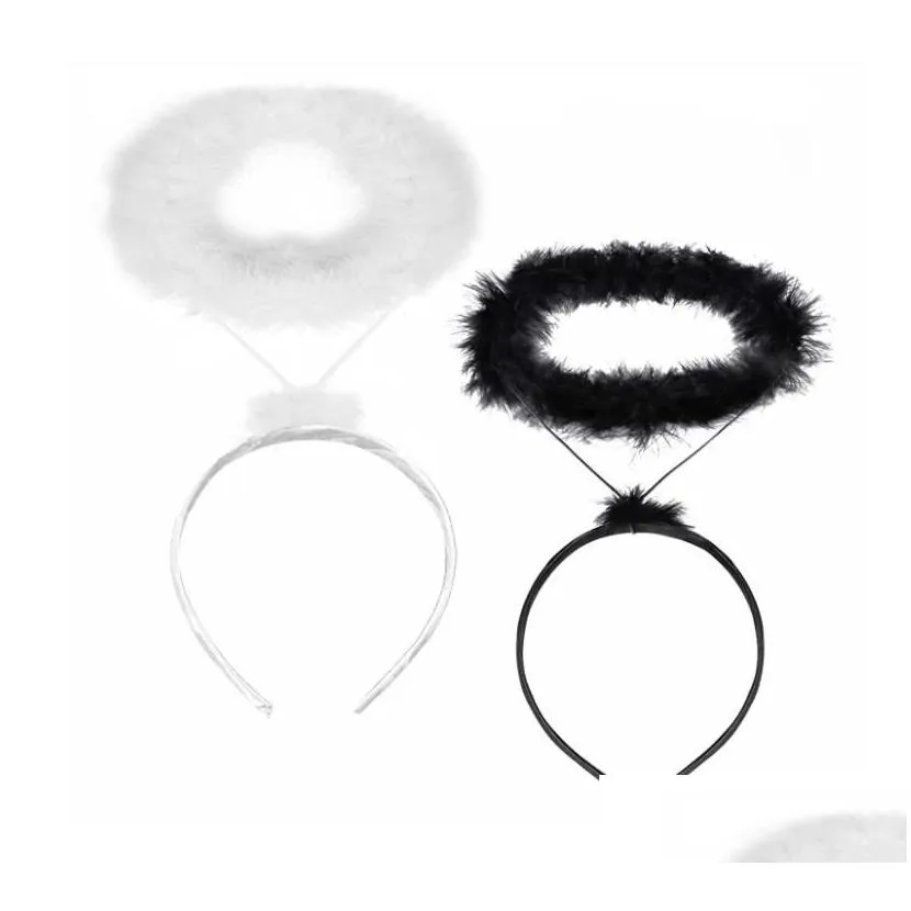 feather angel halo headband halloween fairy cosplay costume accessories birthday party decoration black white