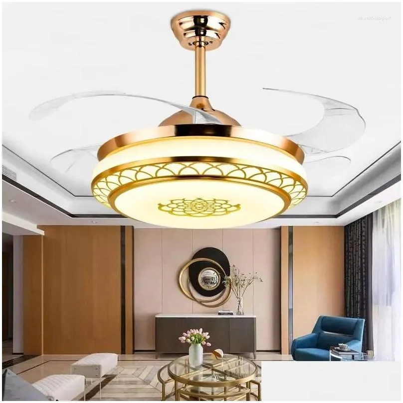 Chandeliers Chandeliers Modern Living Room Led Chandelier Home Intelligent Fan With Lights Nordic Dining Invisible Lamp Creative Ceili Dhkd9