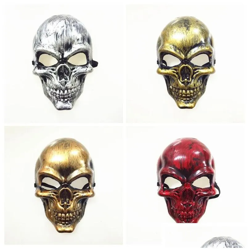 Halloween Adults Skull Mask Plastic Ghost Horror Mask Gold Silver Skull Face Masks Unisex Halloween Masquerade Party Masks Prop DBC