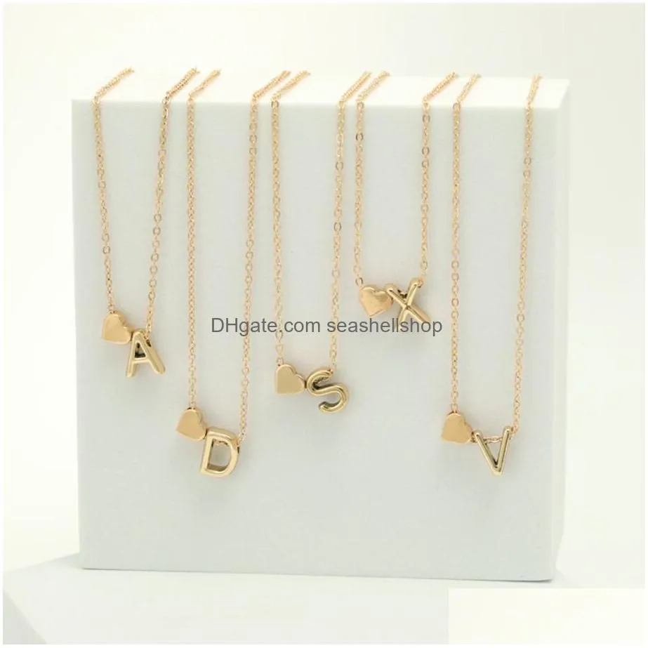 simple thin stainless steel small heart pendant necklaces for women gold plated personality initial letter necklace jewelry gift