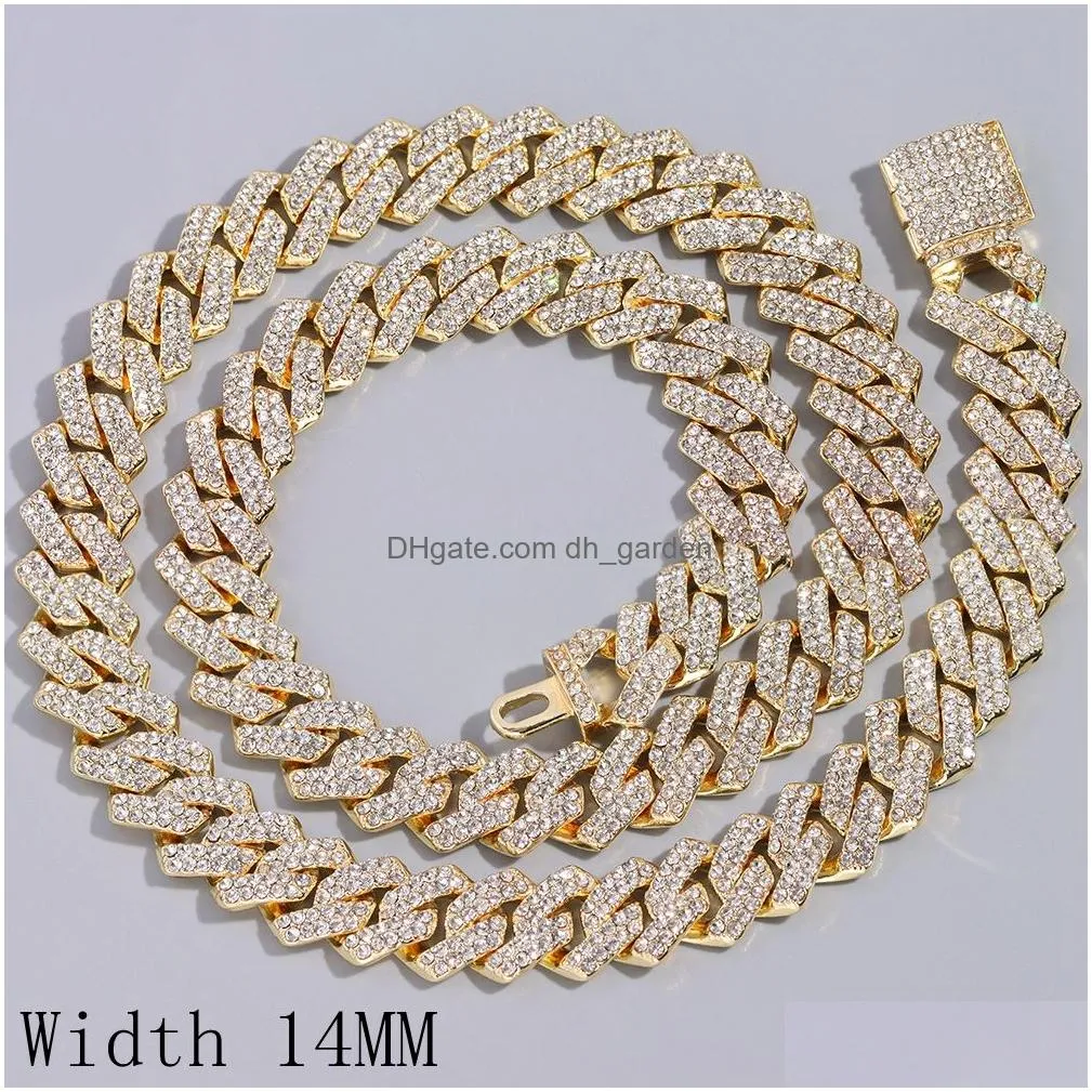 Chokers 20Mm Men Hip Hop Prong Cuban Link Chain Necklace Bling Iced Out 2 Row Rhinestone Paved  Rhombus Necklaces Jewel Dhgarden Otxdq