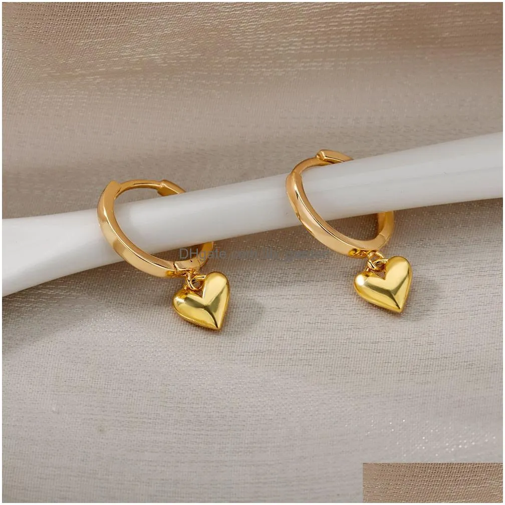 Stud Stainless Steel Heart Earrings For Women Vintage Gold Color Love Drop Earring Wedding Valentine Jewelry Gift Bijoux Dro Dhgarden Otcf6