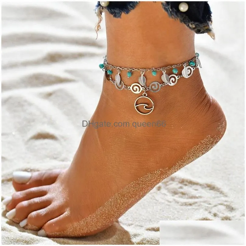 Leaf weave multilayer anklet chains Shell Elephant mermaid anklets foot bracelet summer Beach women fashion jewelry