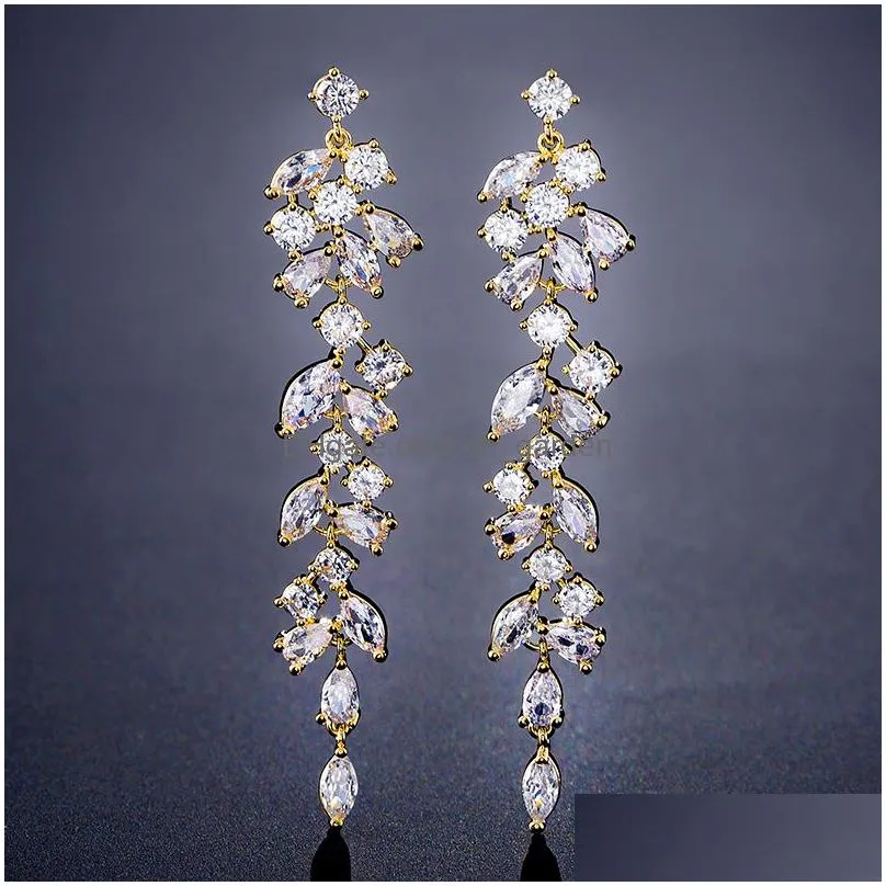 Dangle & Chandelier Fashion Cubic Zirconia Leaf Earrings Dangle Drop Earring For Elegant Women Cz Crystal Long Tassel Bridal Dhgarden Otzes