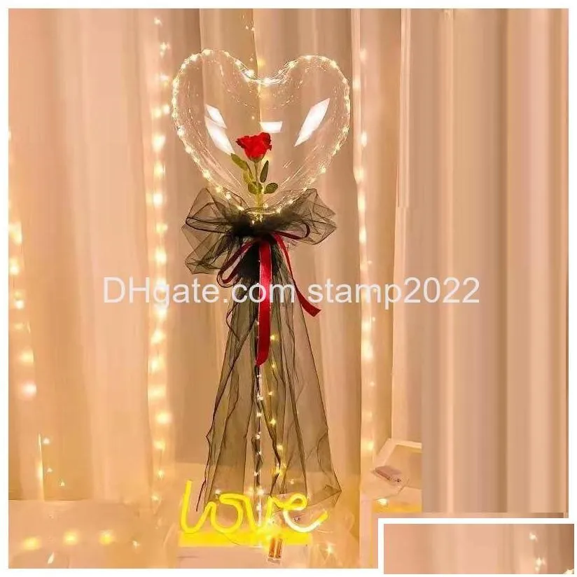party decoration led bobo balloon flashing light heart shaped rose flower ball transparent valentines day gift drop delivery dhcbj