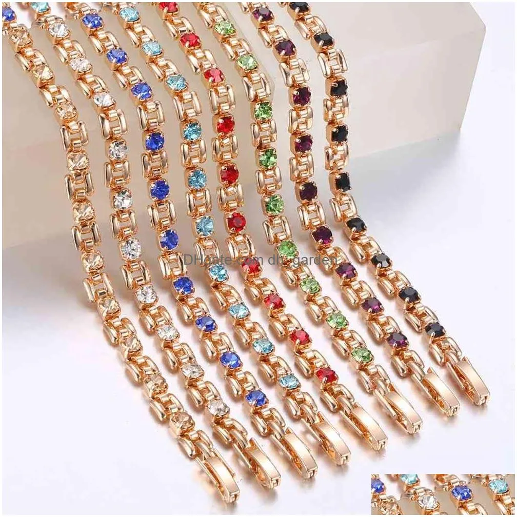 Charm Bracelets 8 Color Cubic Zircon Bracelets For Women 585 Rose Gold Square Link Wristband Girlfriend Wife Gifts Womens Je Dhgarden Otink