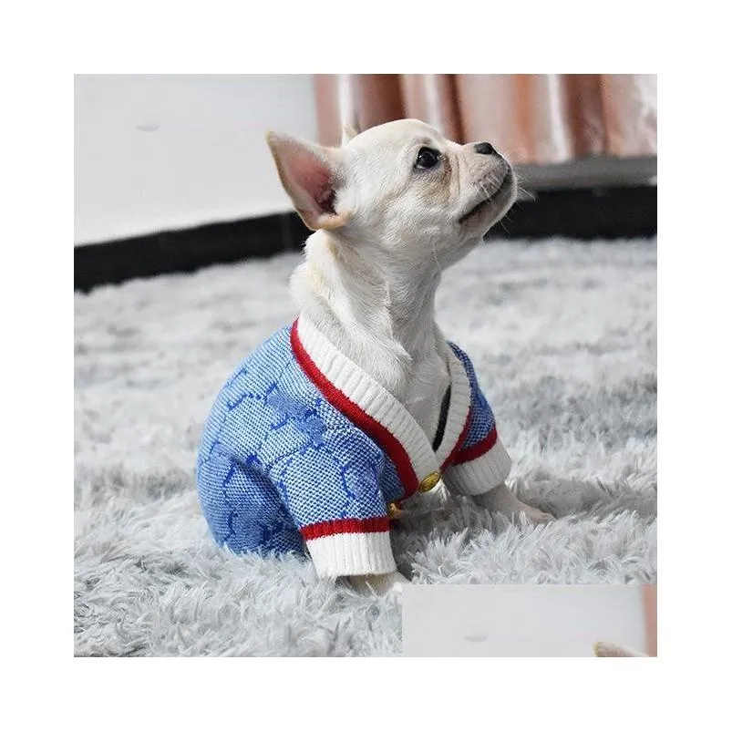 Dog Apparel Fashion Dog Clothes Jacquard Letter Pattern Soft Dogs Sweater Pet Casual Wear Clothing Cardigan Sweaters Knitted Coat Drop Dhiru