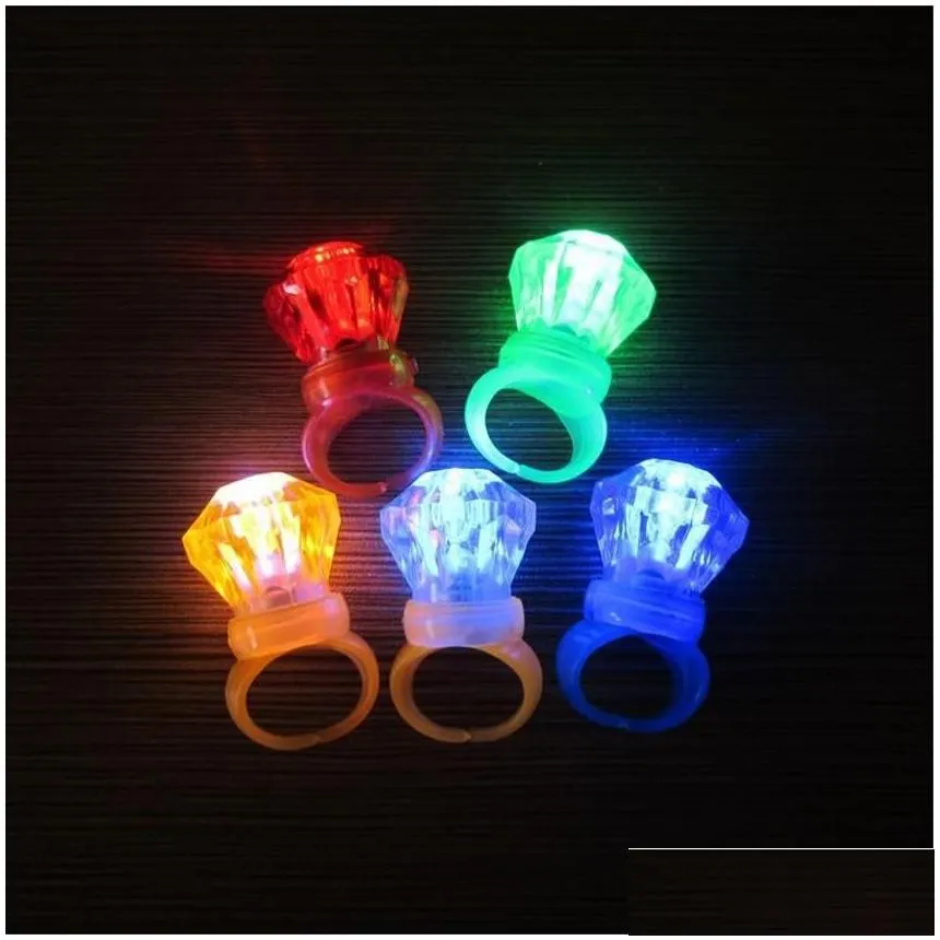 plastic diamond shape led finger ring light-up toys mix colors light simulation kids toy party decoration