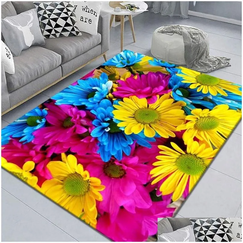 Carpets Living Room Rugs Coffee Table Carpet Home Decor 3D Printing Flower Pattern Wedding Hallway Large Bedside Mat Floor