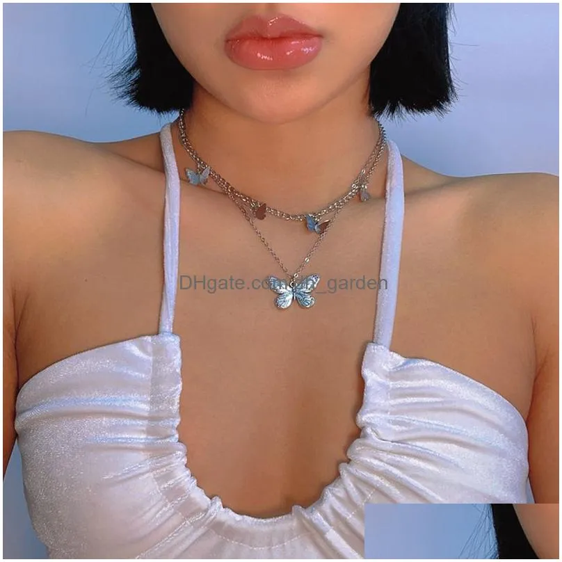 Pendant Necklaces Sier Plated Butterfly Necklace Ladies Exquisite Double Layer Clavicle Drop Delivery Jewelry Necklaces Penda Dhgarden Otv26