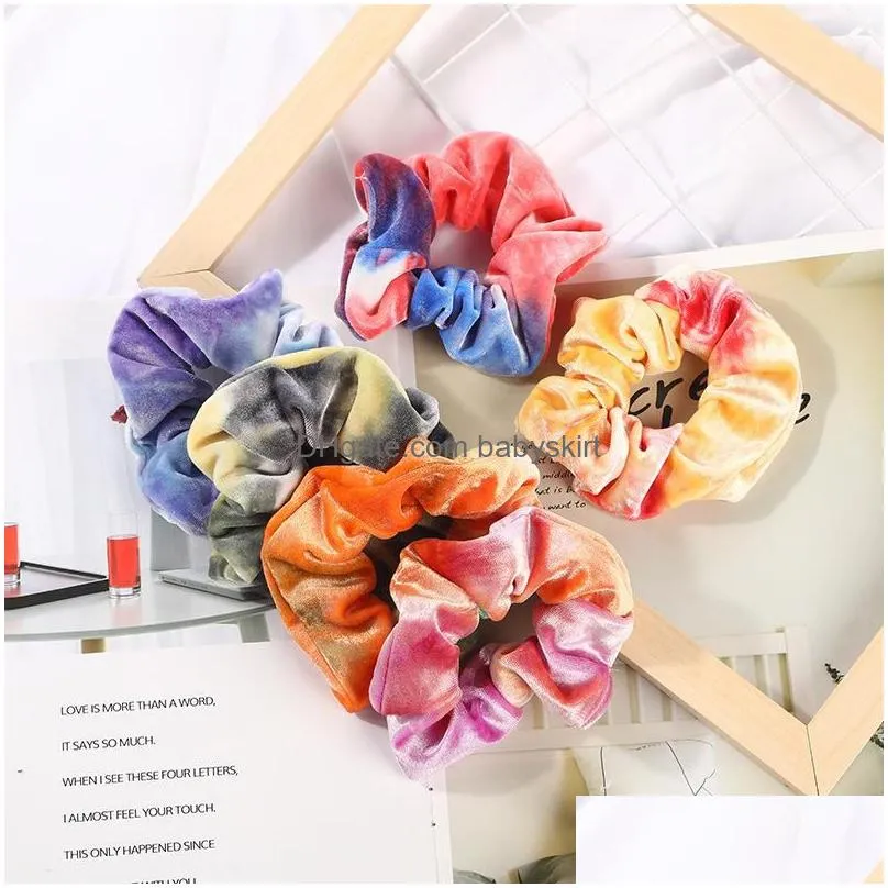 9 Colors INS Velvet Hair Scrunchies Tie Dye Hair Band Stretchy Rainbow Hairbands Women Loop Holder Girls Hair Accessories