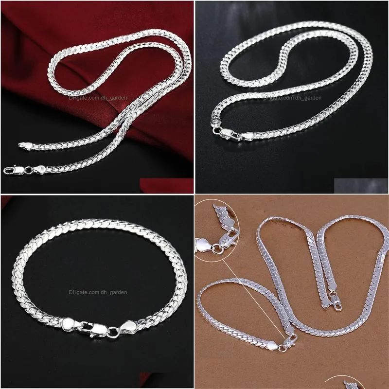 Other Jewelry Sets Sier Color Christmas Gifts Retro 6Mm Flat Chain Necklace Bracelets Fashion For Man Women Jewelry Sets S08 Dhgarden Otjhp