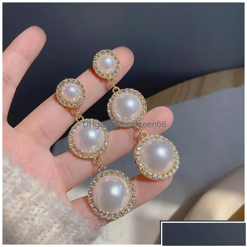 dangle chandelier fashion jewelry s925 sier post rhinstone faux pearl beads long earrings lady elegant stud drop delivery dhwas