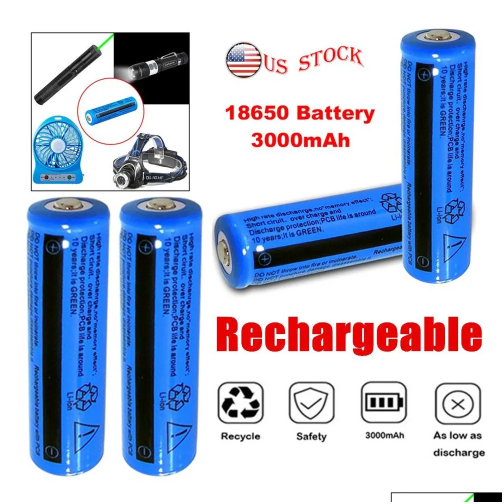 Batteries 4Pack Li-Ion Rechargeable 3000Mah Batteries Battery 3.7V 11.1W Brc Not Aaa Or Aa For Flashlight Drop Delivery Electronics Ba Dhsuf