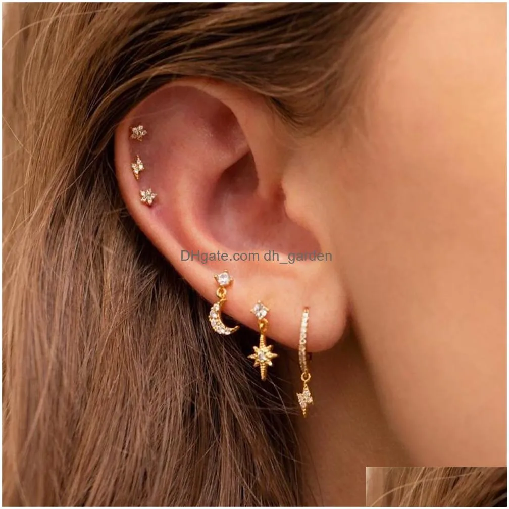 Hoop & Huggie Stainless Steel Cubic Zirconia Chain Hoop Earring For Women Star Moon Pendant Cartilage Piercing Jewelry Drop Dhgarden Otynv
