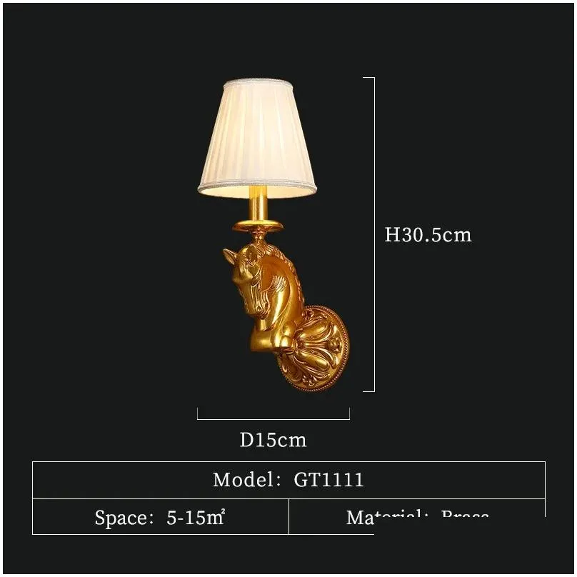 Wall Lamps Wall Lamps Xuanzhao French Baroque Horse Decoration Led Copper Lamp Scone Bedside European Lighting Indoor Luxury Drop Deli Dhphh