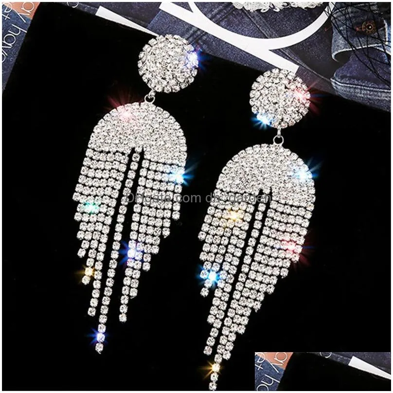 Dangle & Chandelier Long Tassel Crystal Drop Earrings For Women Bijoux Geometric Fl Rhinestone Earring Statement Jewelry Dro Dhgarden Otw8E