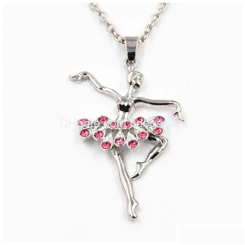 pendant necklaces crystal christmas dancing ballerina dancer ballet dance necklace charm gros collier femme jewellery women drop del