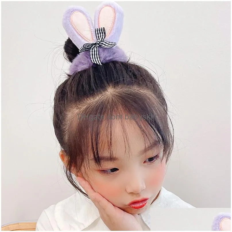 2022 New Girls Faux Fur Scrunchie Winter Plush Hair Rope cute Rabbit Ears Ponytail Holder Elastic Hair Bands Hair Accessories