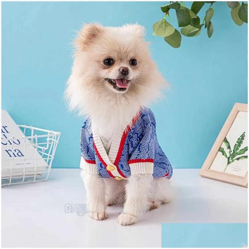 Dog Apparel Fashion Dog Clothes Jacquard Letter Pattern Soft Dogs Sweater Pet Casual Wear Clothing Cardigan Sweaters Knitted Coat Drop Dhiru