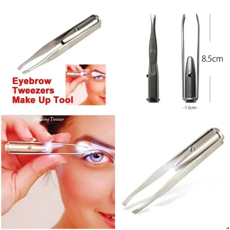 Make Up Beauty Tool Stainless Steel LED Eyebrow Tweezer With Smart LED Light Non-slip Eyelash Eyebrow Hair Removal Tweezers Clip
