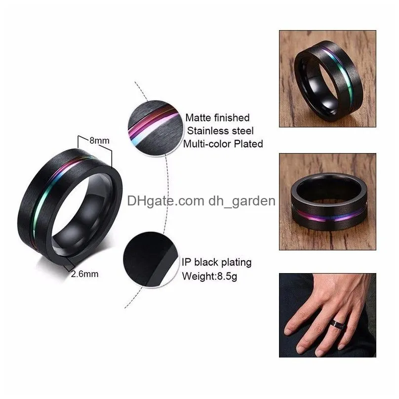 Band Rings Vnox 8Mm Black Ring For Men Women Groove Rainbow Stainless Steel Wedding Bands Trendy Fraternal Rings Casual Male Dhgarden Ot0Hl