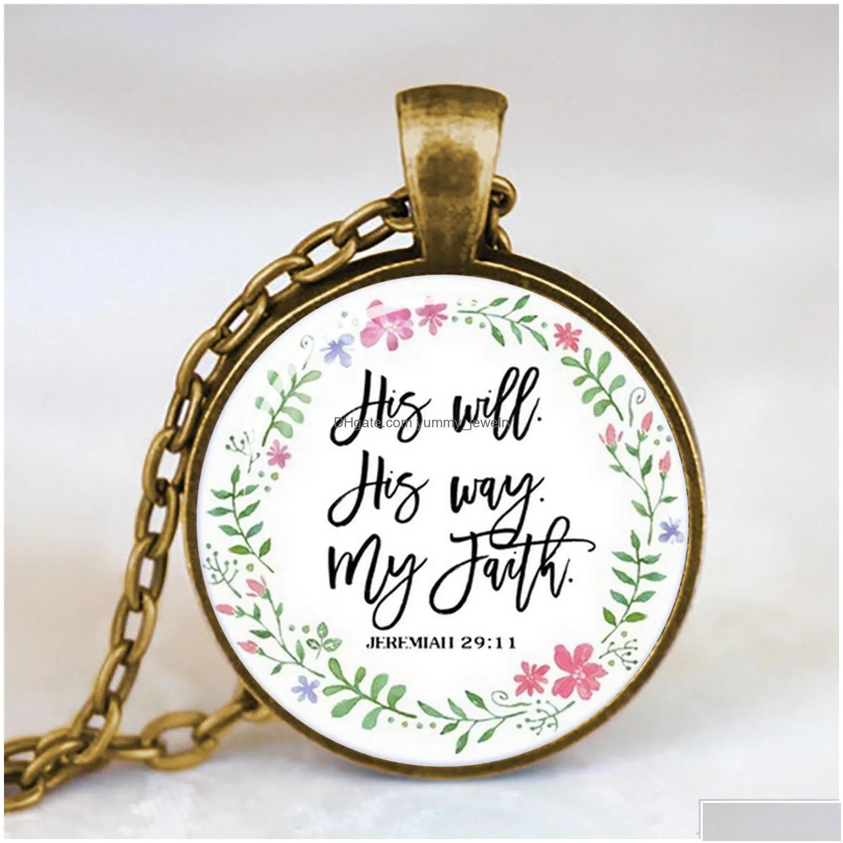 pendant necklaces antique bronze handmade bible verse necklace glass cabochon scripture quote jewelry christian party women gifts drop