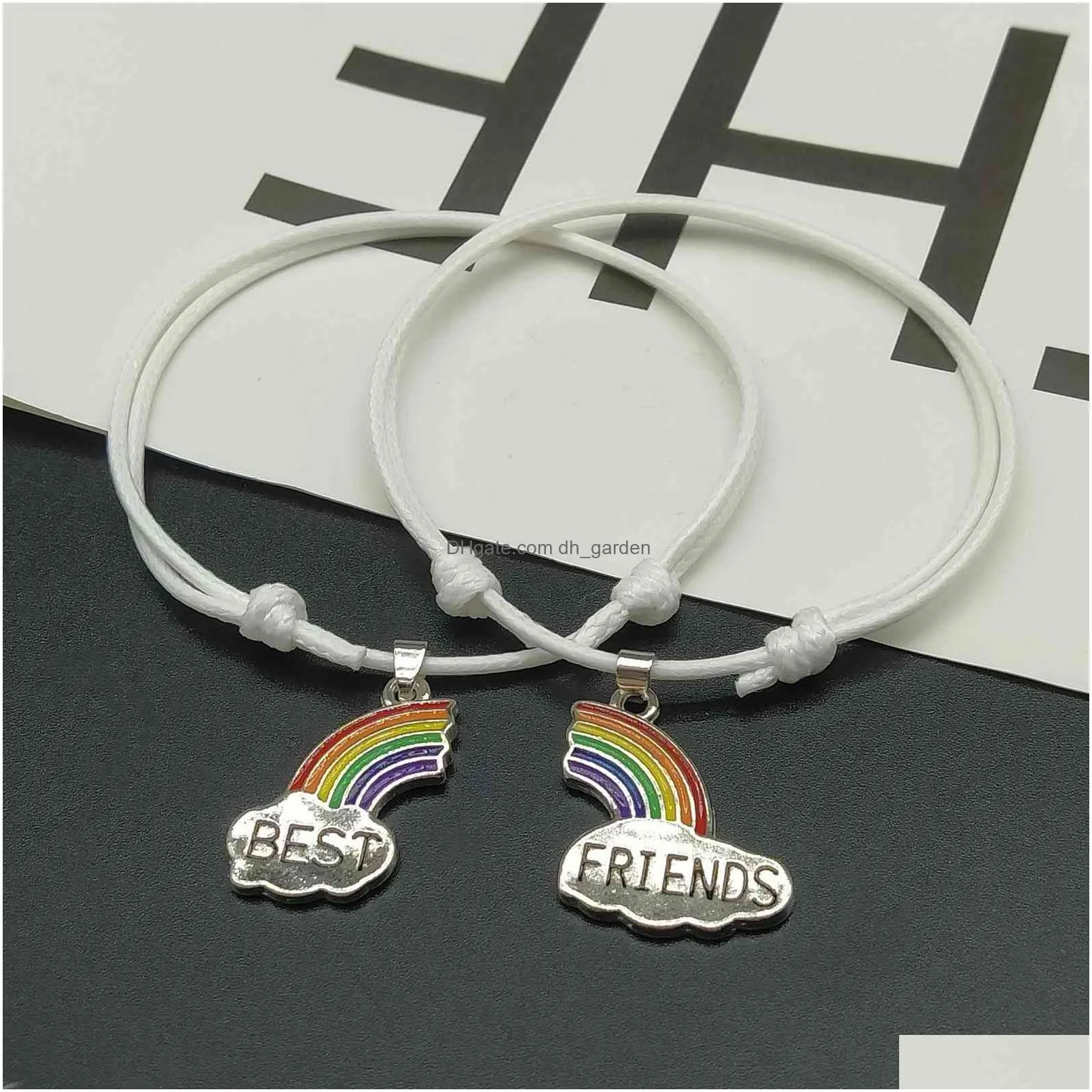 Charm Bracelets 2 Pcs/Lots Rainbow Best Friend Bracelet Adjustable Friendship Couple Gift Hand Bracelets Wholesale Drop Drop Dhgarden Otuep