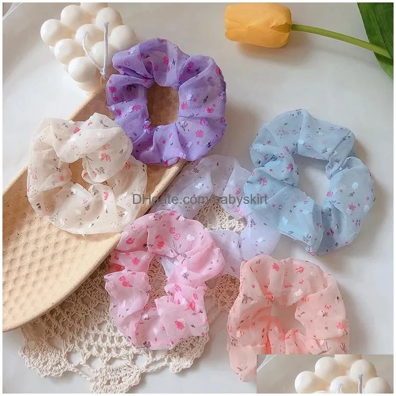 Women Floral Hair Scrunchie Flowers Print Yarn Elastic Hair Band Ponytail Holder Headband Girls Hair Headwear jewelry