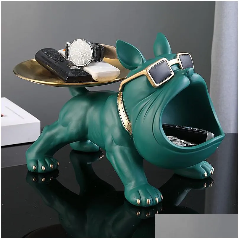 Decorative Objects & Figurines Decorative Objects Figurines Cool French Bldog Butler Dcor With Tray Big Mouth Dog Statue Storage Box A Dhfut