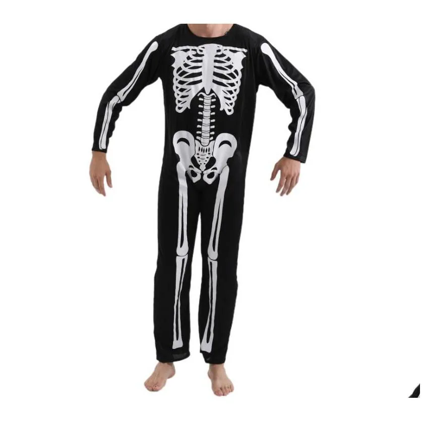 unisex skeleton jumpsuit men women halloween skull pattern costumes dress up party themed party cosplay clothes