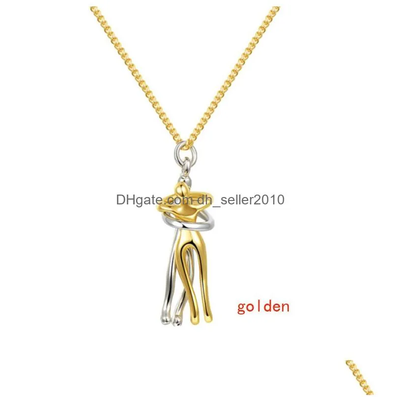 Trendy Couple hugging pendant necklace exquisite gold silver color Lovers necklaces women fashion chokers love witness jewelry