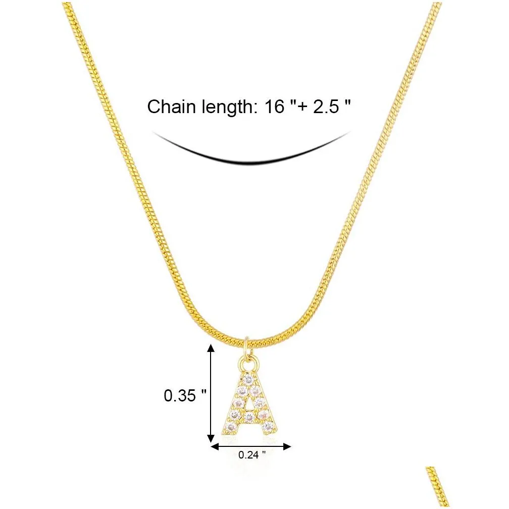 Inlaid Zircon Letter Initial Pendant Necklace For Women Gold Chain Cute Charms Collier Alphabet Necklaces Jewelry Friends Gift