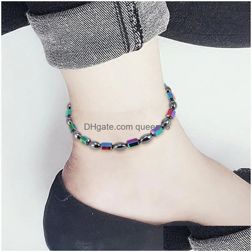 Magnetic oval hematite bead colorful Anklet Beads Anklets For Women Fashion Vintage Handmade Sandal Statement Bracelet Foot drop ship