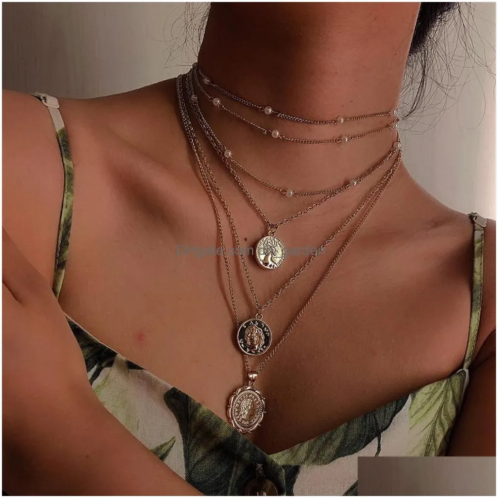 Chains Ingemark Punk  Cuban Choker Necklace Colar Hip Hop Big Thick Chunky Chain Fashion Queen Coin Pendant Necklaces W Dhgarden Ot8Ys