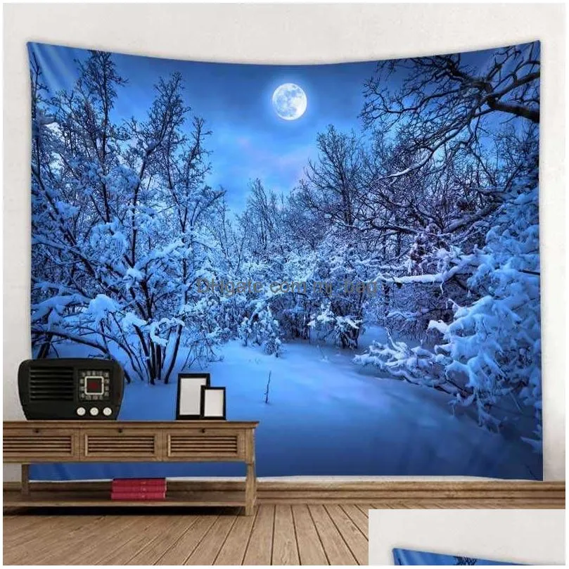 Snowy Night Under The Moon Decor Psychedelic Tapestry Wall Hanging Indian Mandala Tapestry Hippie Tapestry Boho Wall Cloth 210609