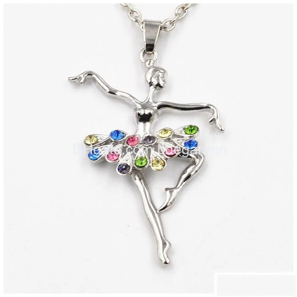 pendant necklaces crystal christmas dancing ballerina dancer ballet dance necklace charm gros collier femme jewellery women drop del