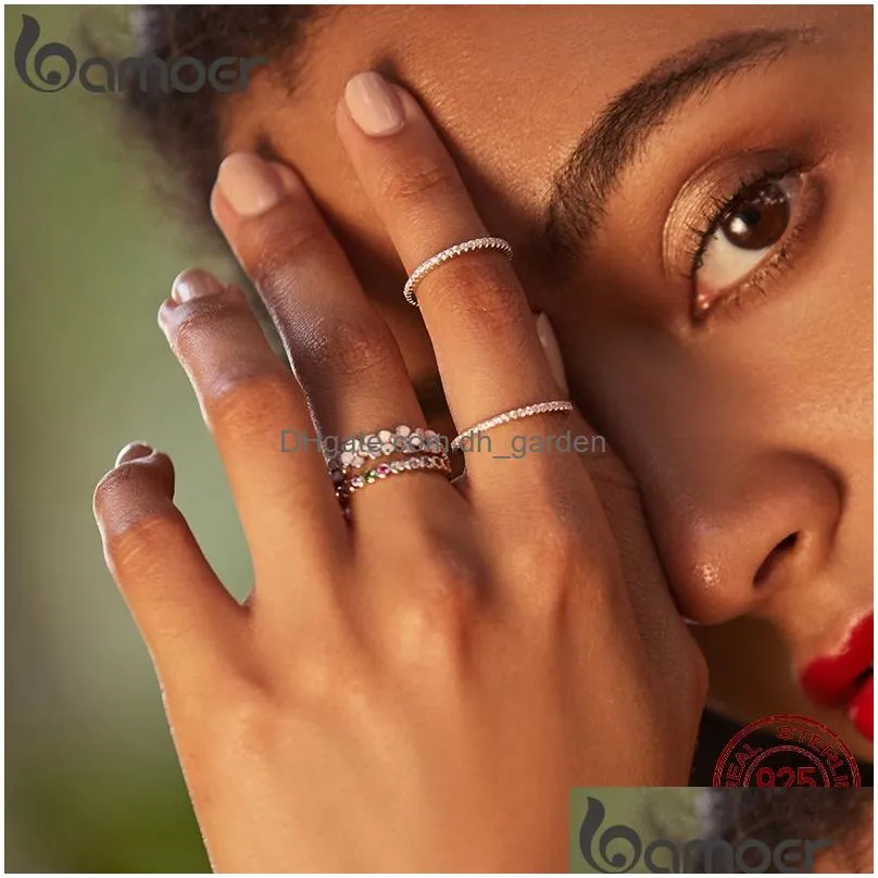 Band Rings 925 Sterling Sier Colorf Rainbow Zircon Finger Ring For Women Trendy Fashion Dazzling Cz Stone Anillos Jewelry Gi Dhgarden Otyzt