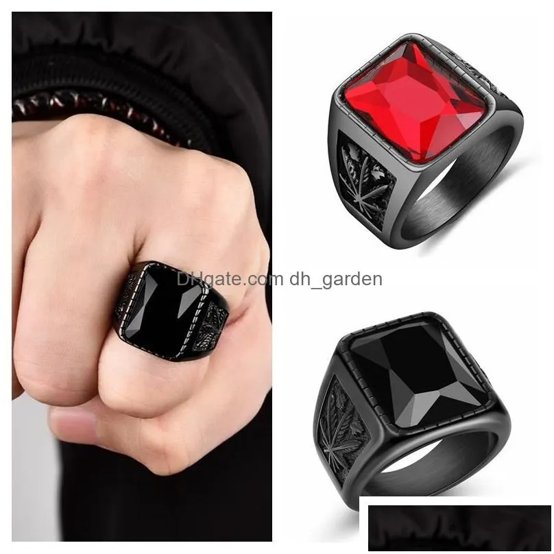 Band Rings Men Hiphop Ring Stainless Steel Black/Red Stone Rock Fashion Male Jewelry Wedding Drop Delivery Jewelry Ring Dhgarden Otyit