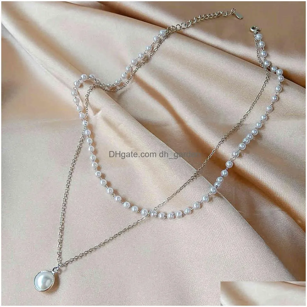 Pendant Necklaces Sumeng New Fashion Kpop Pearl Choker Necklace Cute Double Layer Chain Pendant For Women Jewelry Girl Gift Dhgarden Otpx7