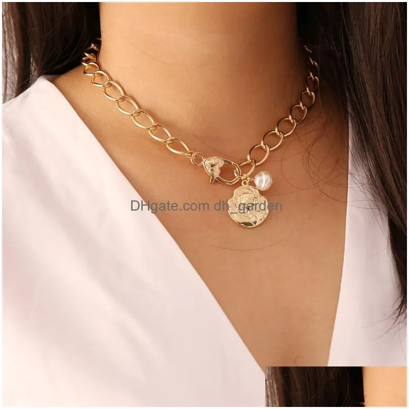 Pendant Necklaces 17Km Vintage Necklaces For Women Fashion Mti-Layer Shell Knot Pearl Chain Necklace 2021 Coin Cross Choker Dhgarden Otbbl