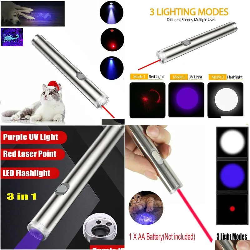 Laser Pointers 3-In-1 650Nm Led Red Laser Pointer Pen Uv Light Single Beam Mini Aa Cat Pet Toys Flashlightnot Include Battery Drop Del Dhloz