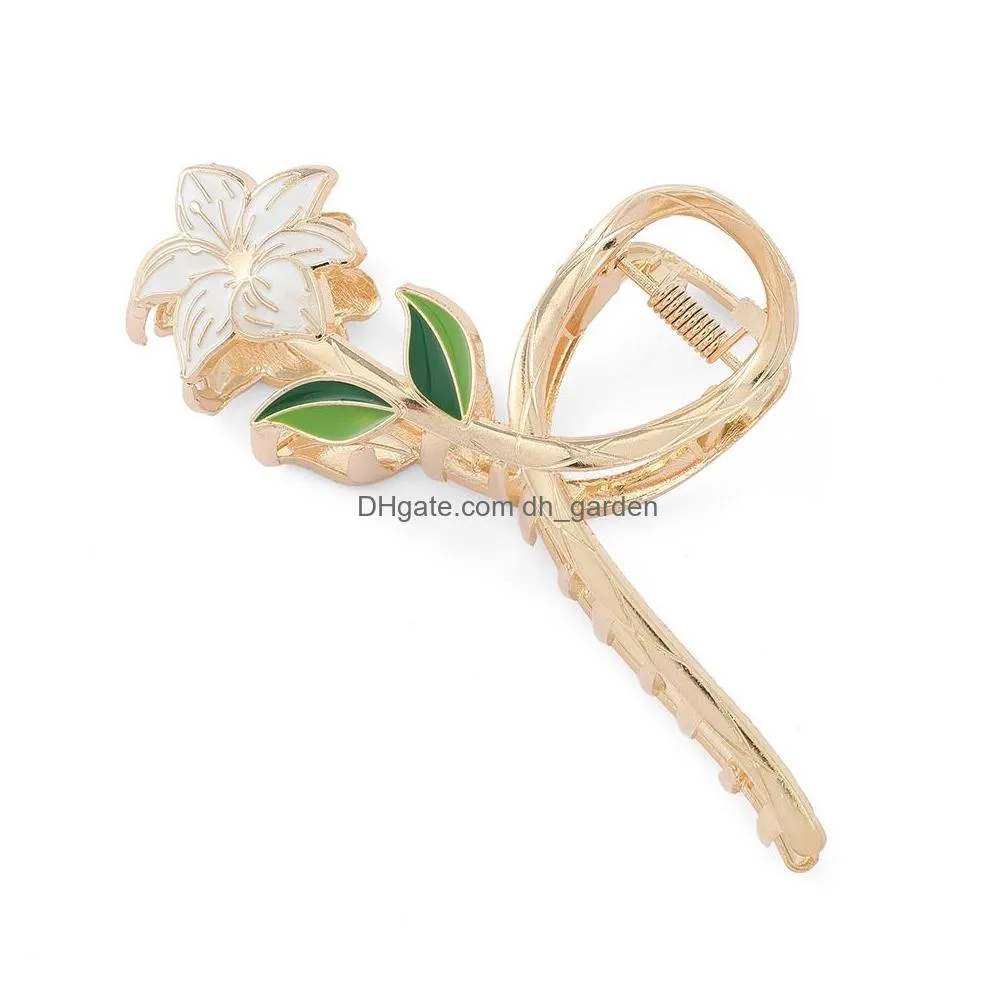 Hair Clips & Barrettes New Women Metal Hair Claw Elegant Gold Flowers Clips Barrette Crab Headband Ponytail Clip Headwear Ac Dhgarden Ot7Q1