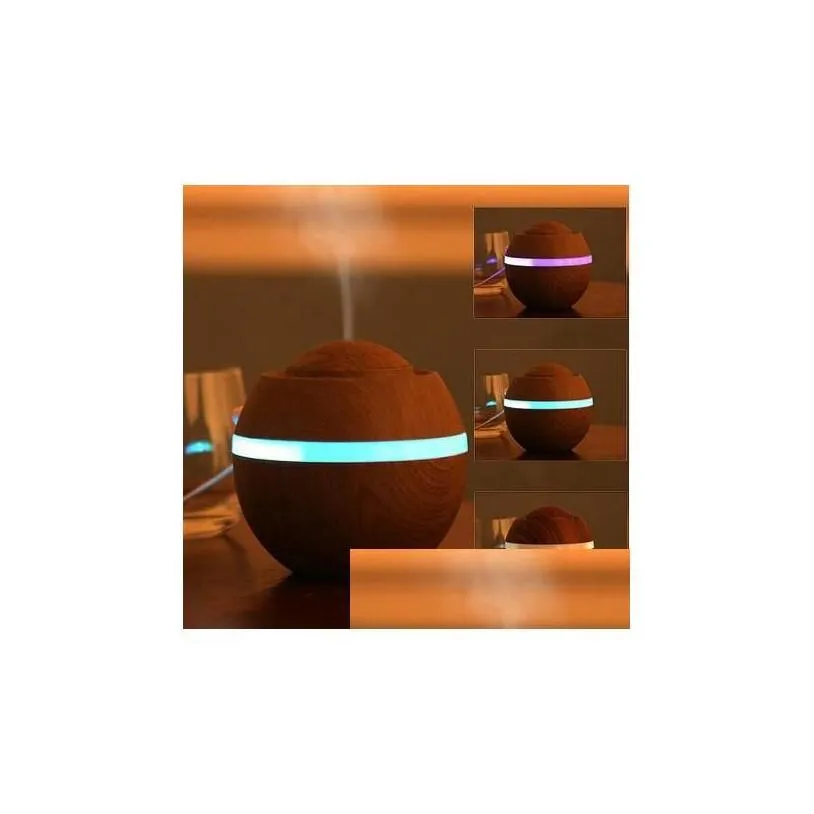 Aromatherapy Air Humidifier 500Ml New Trasonic Aroma Diffuser With Wood Grain 7 Color Changing Led Night Light Mist Make Drop Delive