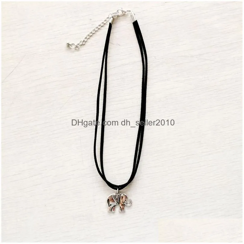 Vintage Silver Mini Elephant Pendant Necklace Love Animal Charm Women Choker Necklaces Simple Rope Chain Fashion Jewelry Cheap