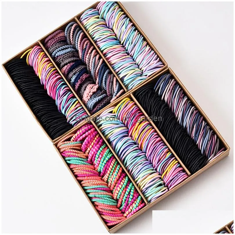 Hair Rubber Bands 100Pcs/Set Girls Colorf Nylon Basic Elastic Hair Bands Kids Pigtails Tie Rubber Headband Fashion Accessori Dhgarden Otowy